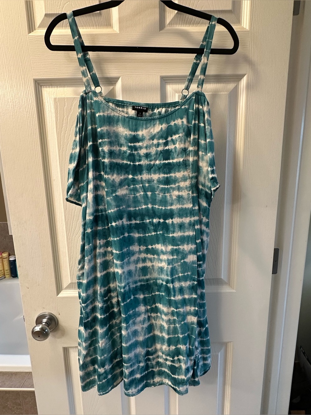 torrid Teal and White Tie-Dye Cold-Shoulder Mini Dress